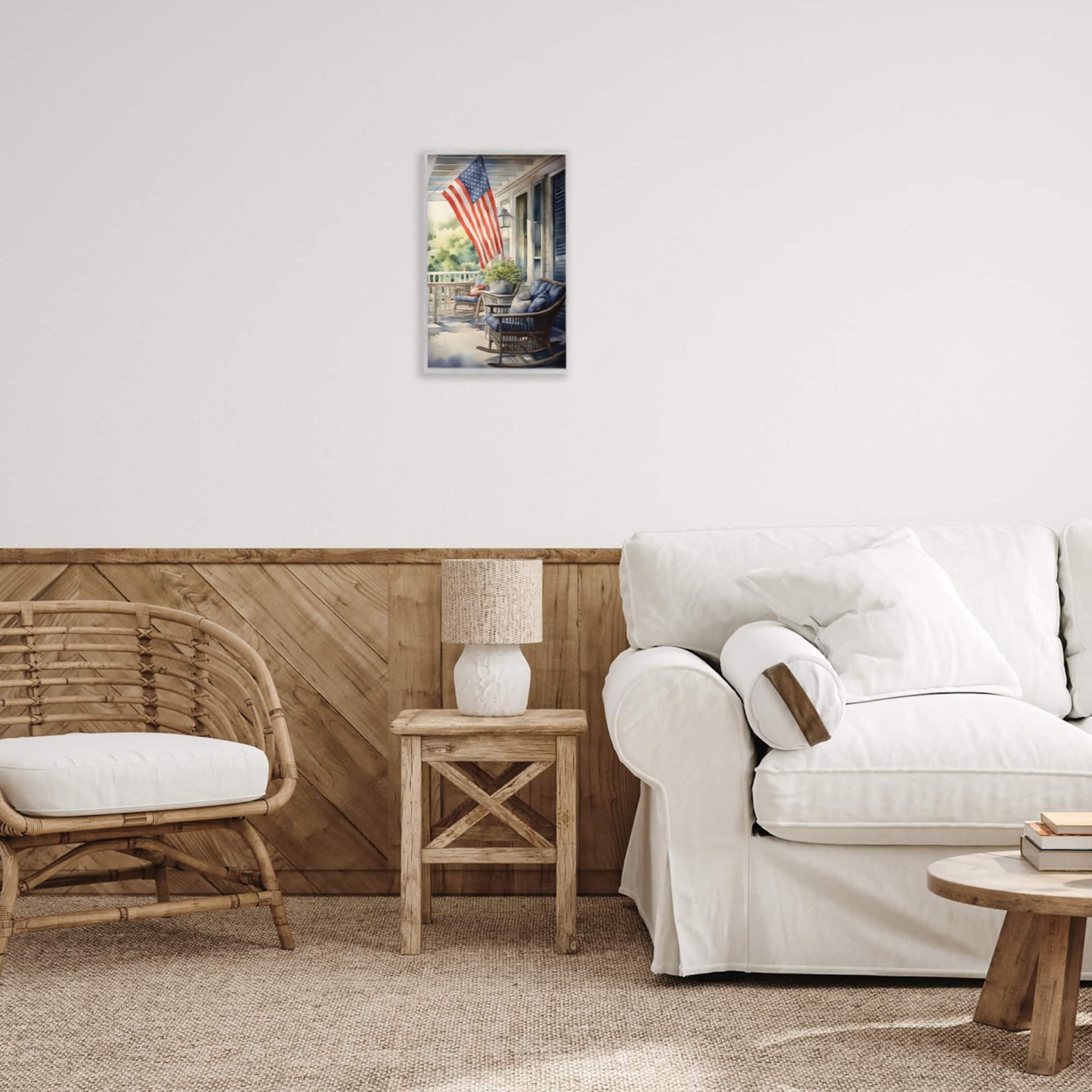 Stupell Industries Porch with American Flag Framed Giclee Art